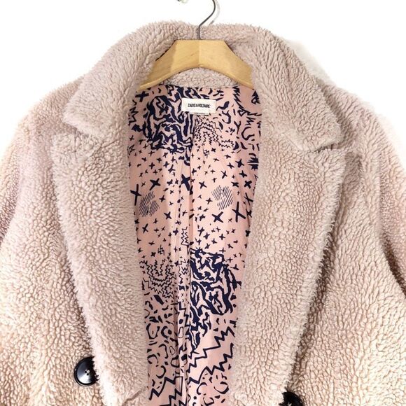 ZADIG and VOLTAIRE Mint Teddy Coat Judo Faux Sherpa Tan Brown 90s Minimal Small - Picture 3 of 11